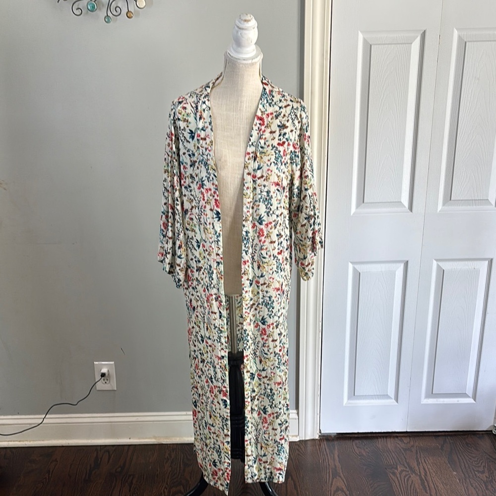 Jessica Simpson Cream and Red Floral Duster Coat